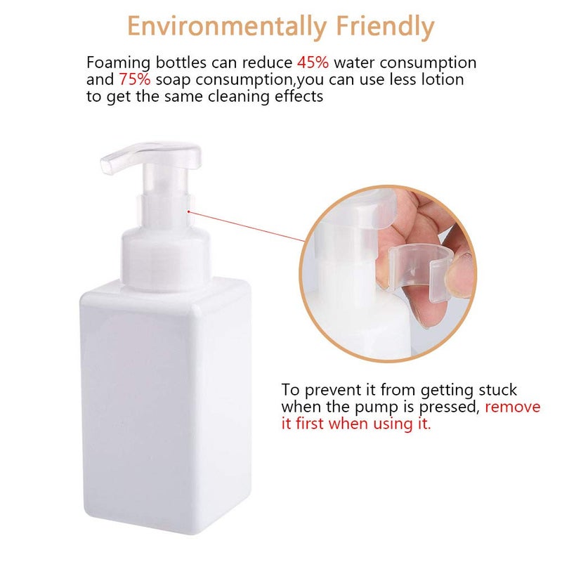 UUJOLY Foaming Soap Dispenser, 450ml (15oz) Refillable Pump Bottle Plastic for Liquid Soap, Shampoo, Body Wash (2 Pcs) (White) - Image 2